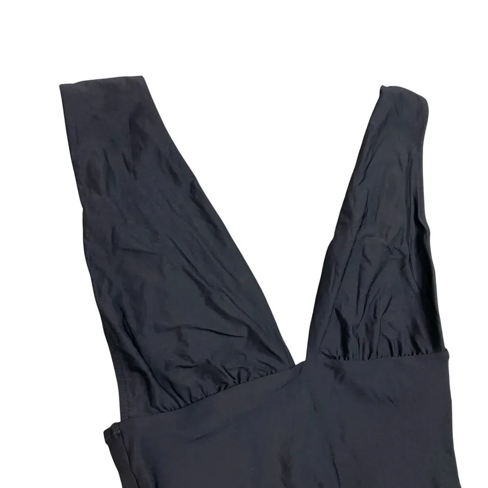 J Crew Plunge Swimsuit Womens 10 Black V Neck One Piece Lined Resortwear G9417